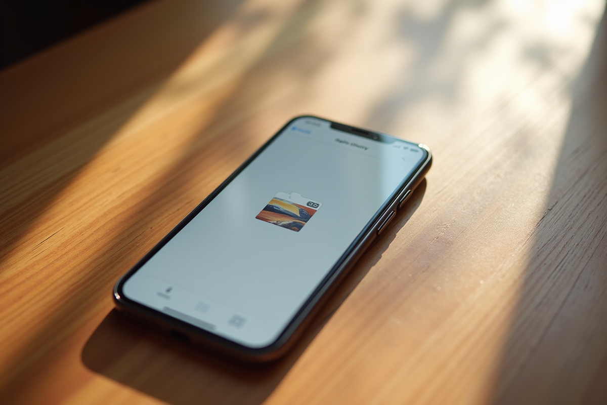 Smartphone avec une application photo en création de dossier