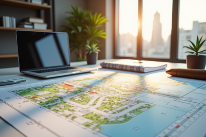 Bureau darchitecte avec plans détaillés et outils de dessin