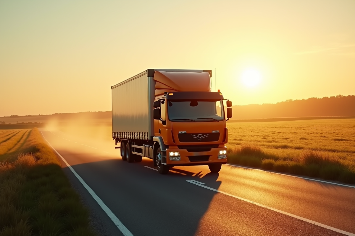 Camion de livraison de 11 m3 sur une route rurale ensoleillee