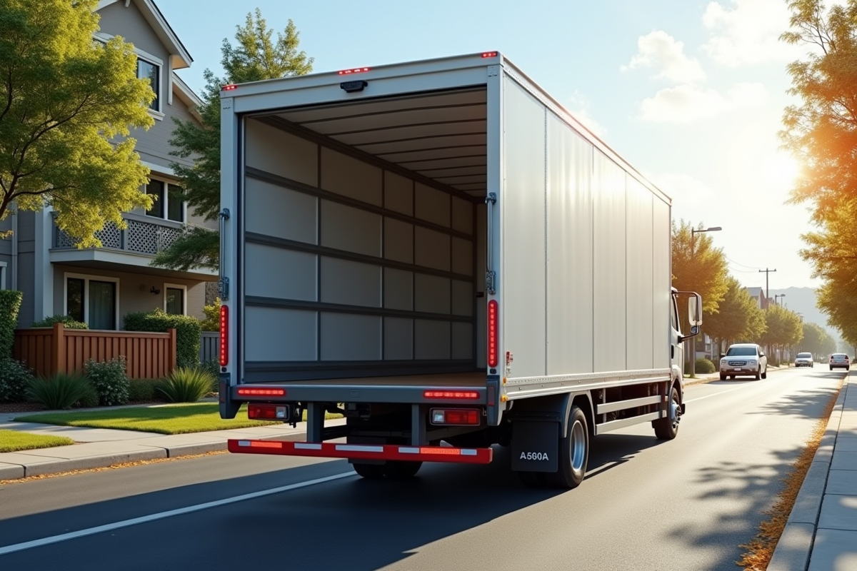 Camion de déménagement de 15m3 sur une rue ensoleillée