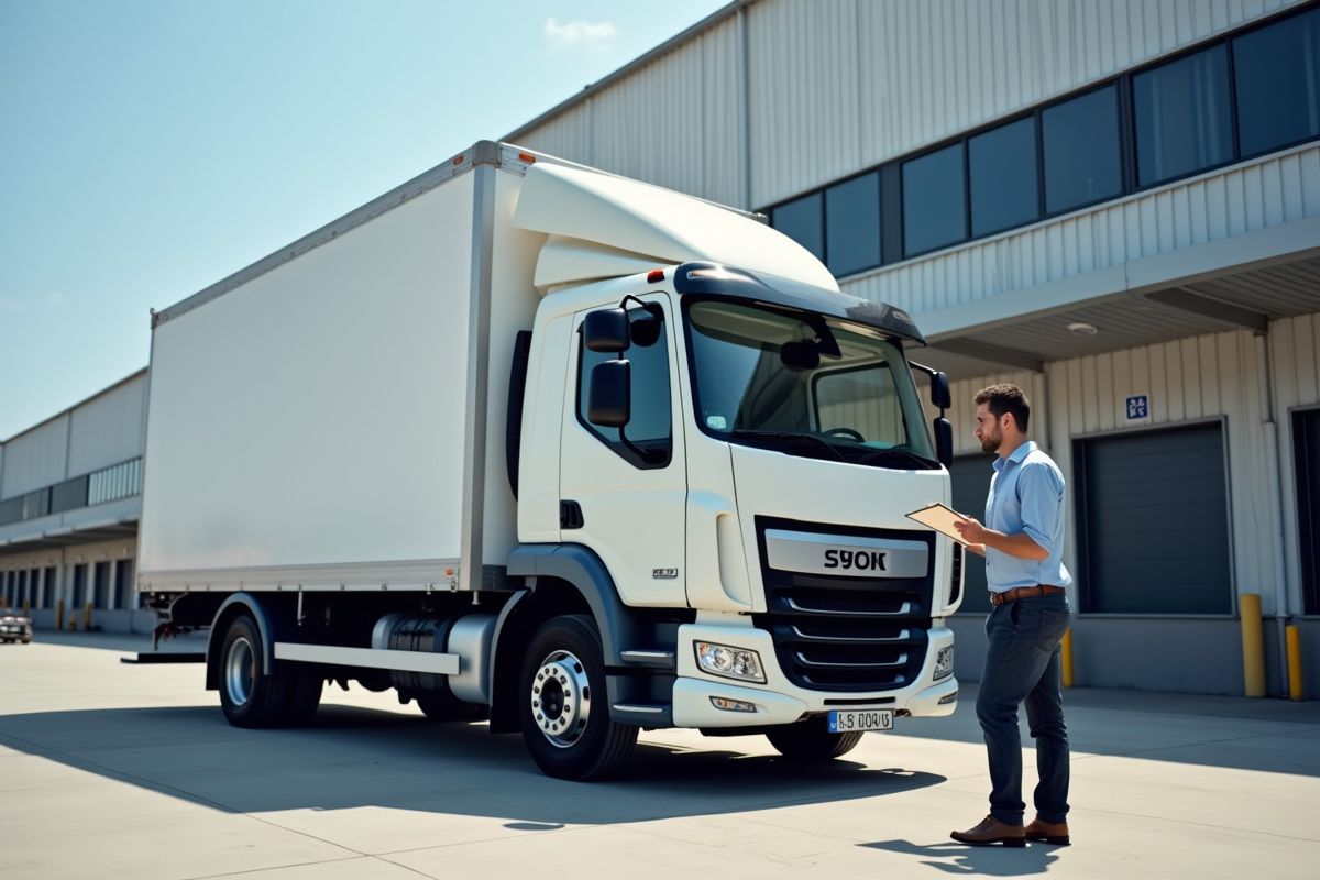 Camion de livraison de 15m3 au chargement avec inspecteur