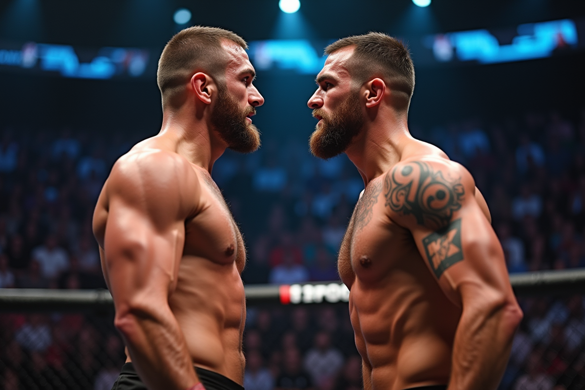 Deux combattants MMA lors du faceoff au pesage