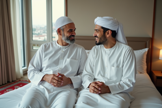 Couple musulman en ihram dans un hôtel à Mecca