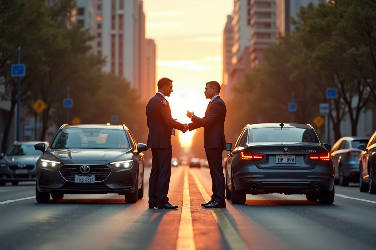 Voitures à un croisement urbain avec échange de documents