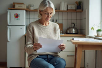 Femme d'âge moyen vérifiant ses dépenses mensuelles