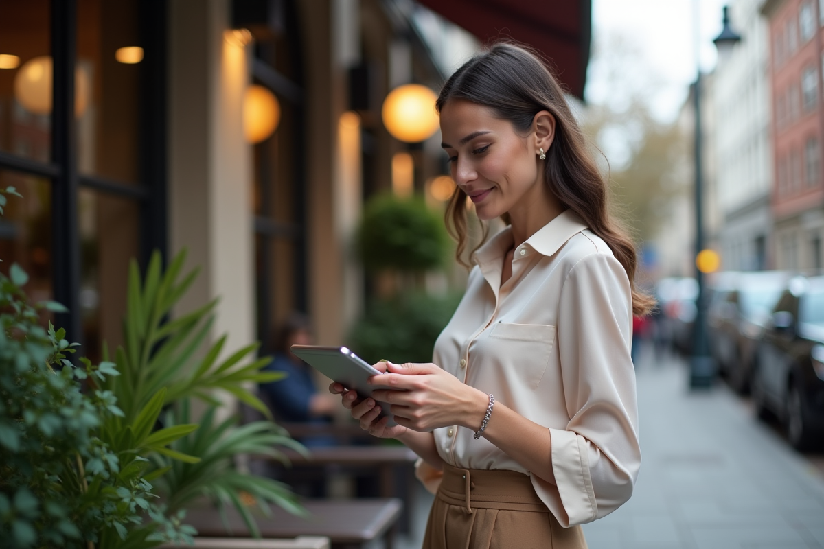 Jeune femme vérifiant des graphiques d