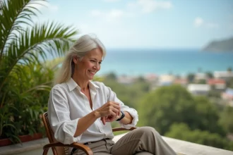 Femme détendue regardant sa montre à Nouméa