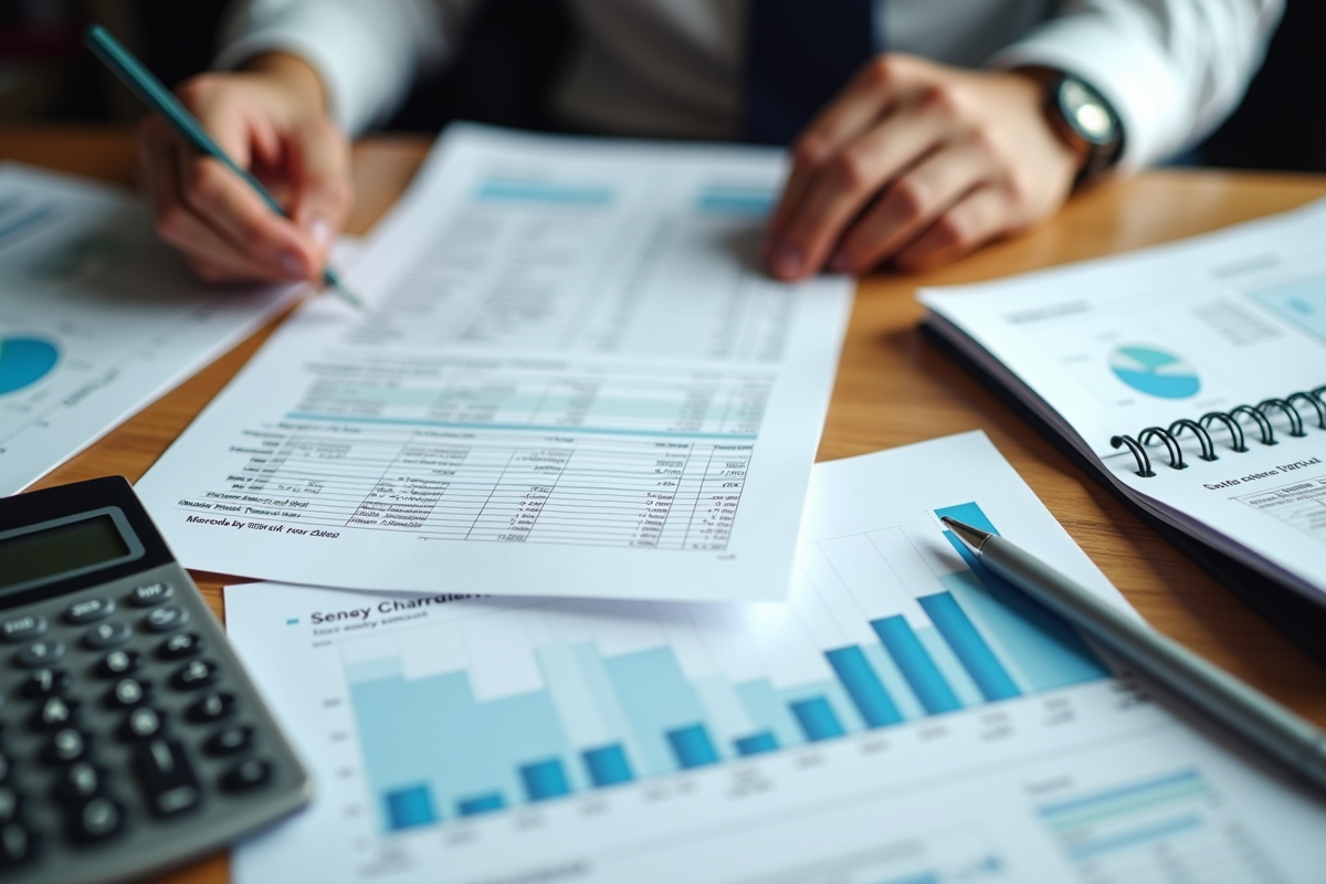 Prise de vue rapprochée de grilles de salaire et calculatrices sur une table