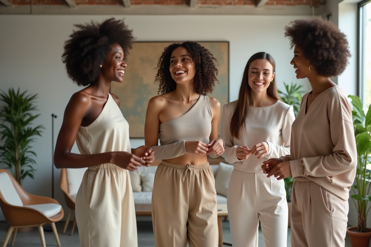 Groupe de jeunes adultes en mode minimaliste dans un loft