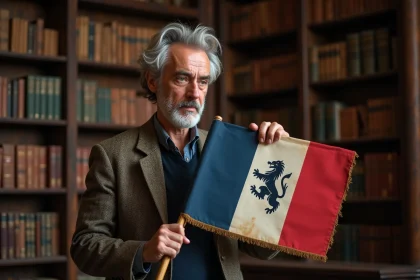 Historien avec drapeau breton vintage dans un bureau ancien