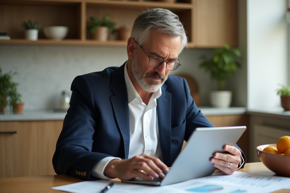 Homme d'affaires en costume dans un salon lumineux