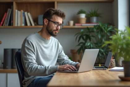 Jeune homme travaillant sur un ordinateur dans un bureau moderne