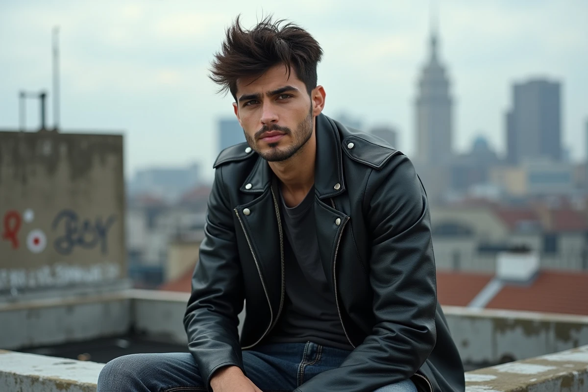 Jeune homme rebelle sur un toit urbain