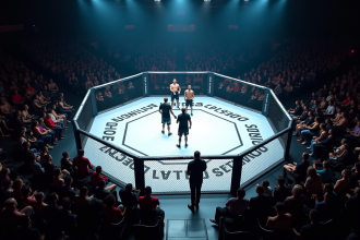 Vue aérienne de l'octogone MMA en préparation