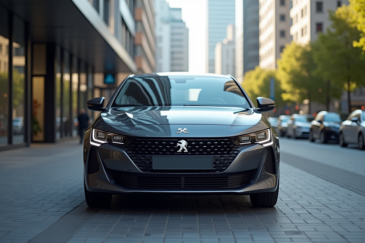 Voiture Peugeot 308 2021 en ville en journée
