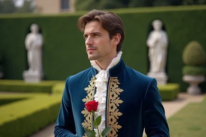 Prince en costume dans un jardin de palais