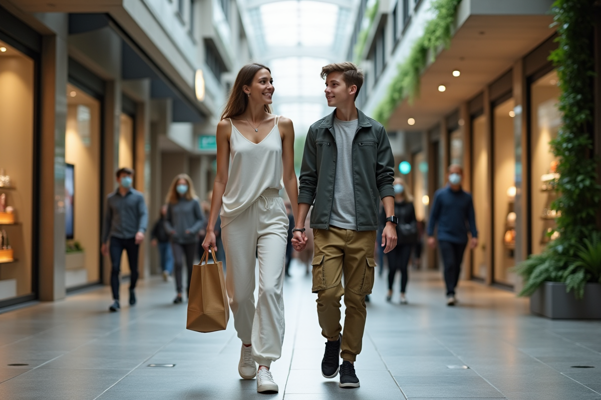 Mère et fils en streetwear écologique dans la ville